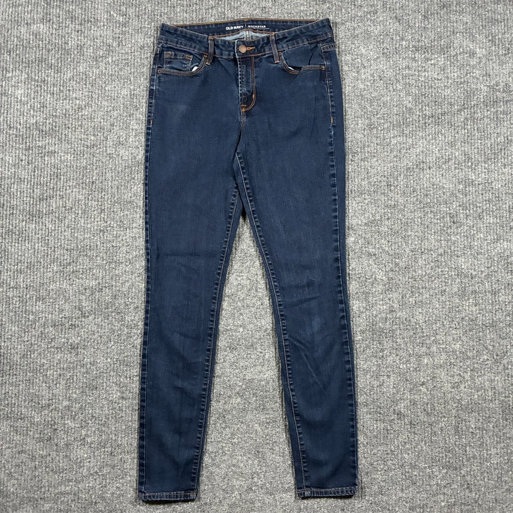 Old Navy Rockstar Womens Skinny Jeans Size 8 Long Blue Denim Stretch Mid Rise